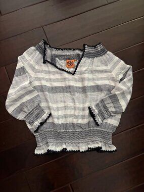 Tory Burch Blue Slubbed Linen Blend Kristen Top Size 4